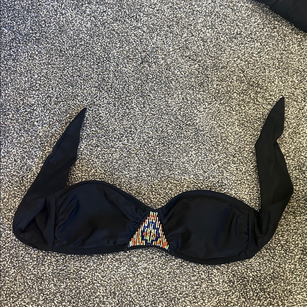 Buckle Black Bikini Top with Multicolor Bead Detail